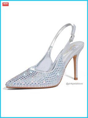 Rhinestone Slingback Pointed Closed Toe Stiletto Pumps Heels